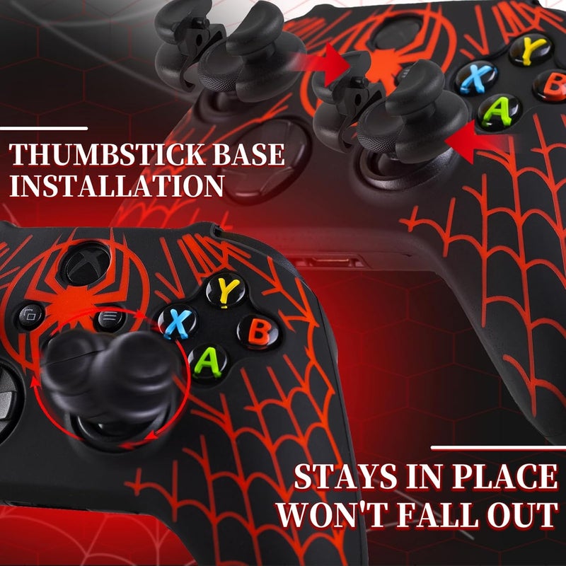 PlayRealm غطاء جلدي سيليكوني ملصق x 1 ومقابض موسعة x 2 لجهاز تحكم Xbox Series/One شبكة العنكبوت - Image 3